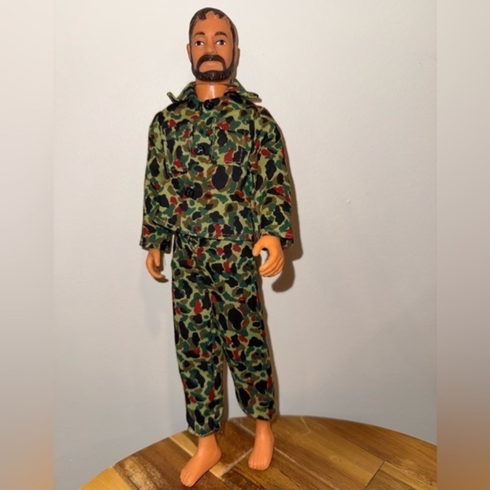 Vintage 12” Action Figure Military Camo Outfit Bearded Soldier